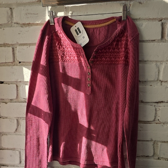 Tops - Women's Pink Henley Long-Sleeve Top